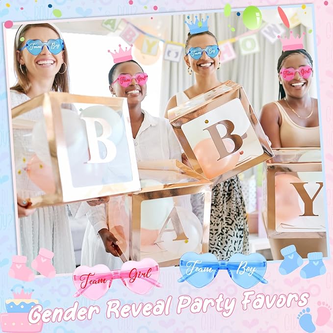 Pibupibu 24 Pcs Gender Reveal Glasses Blue Pink Sunglasses Bulk Team Girl or Boy for Gender Reveal Decor Glasses Party Favors