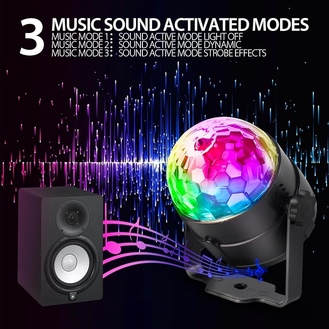 [3-Pack] Disco Ball DJ Party Lights Sound Activated with Remote Control Strobe Lamp 7 Modes Stage Light for Home Room Dance Parties Karaoke Halloween Christmas Birthday Decorations