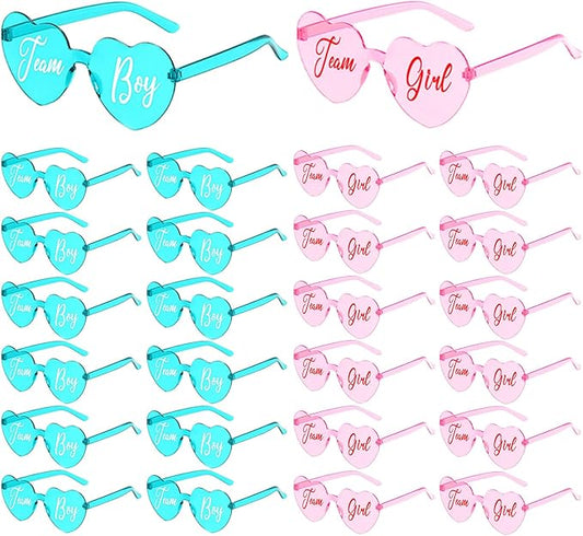Pibupibu 24 Pcs Gender Reveal Glasses Blue Pink Sunglasses Bulk Team Girl or Boy for Gender Reveal Decor Glasses Party Favors