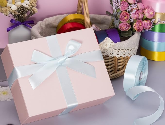 1 Inch Light Blue Solid Satin Ribbon, 50 Yards Craft Fabric Ribbon for Gift Wrapping Floral Bouquets Wedding Party Decoration