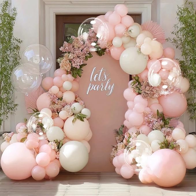 Pastel Pink White Balloon Arch Double Stuffed Light Pink White Sand Blush Balloon Garland Kit Peach Ivory Cream Balloons for Birthday Baby Shower Bridal Wedding Baby in Bloom Party Decor