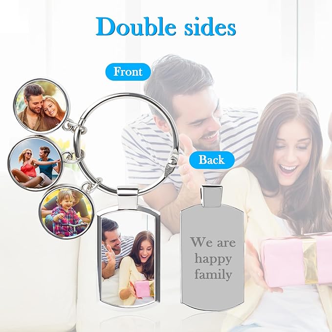 Double Side Custom Keychain with Picture Personalized Engraving Photo Text Customized Gifts for Men Women
