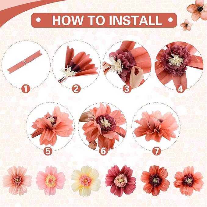 Crowye 36 Pcs Large Colorful Tissue Paper Flowers Decorations 20" Giant Fiesta Crepe Paper Flowers for Wall Decor Backdrop Mexican Wedding Birthday Baby Shower Carnival Party Craft (Vintage Color)