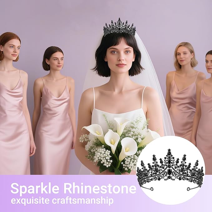 Tiara Crown for Women, Queen Tiara for Birthday Prom Bridal Party Custome Black