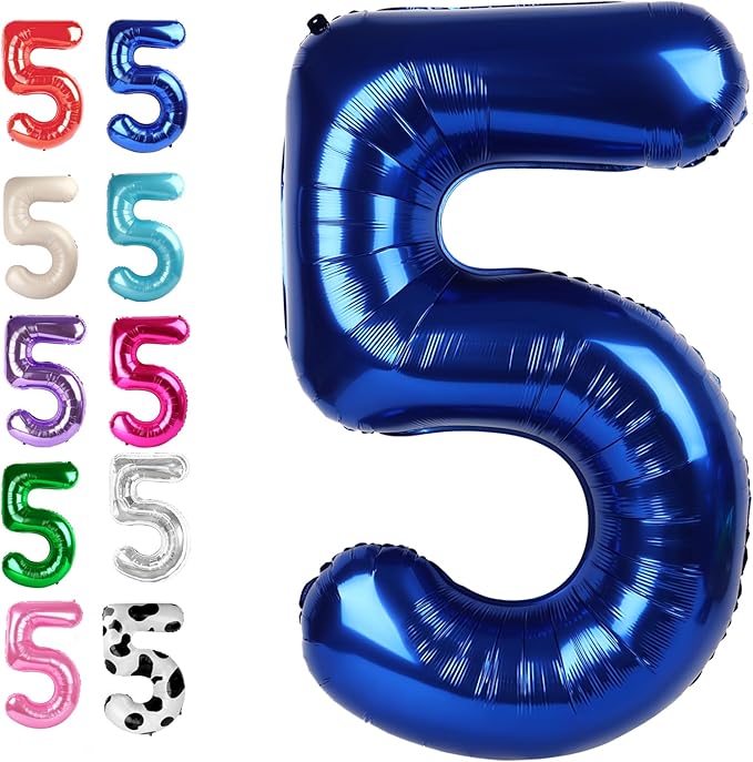 Large Night Blue 40 Inch Birthday Number 5 Balloon, Night Blue Five 5th 15 25 35 50 55 Birthday Anniversary Celebration Decorations, Foil Mylar Helium Numbers 5 Balloons Girl Boy Party Supplies