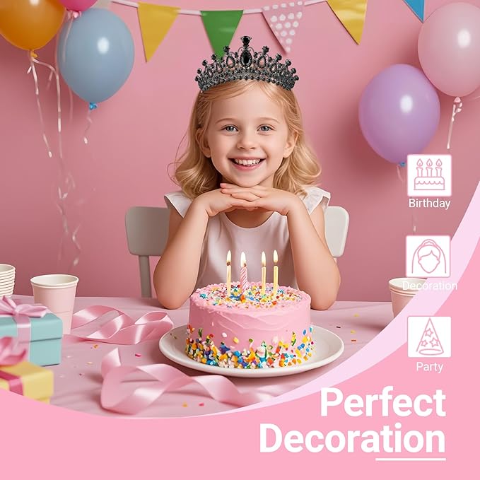 Tiara Crown for Women, Headband Hair Accessories for Birthday Wedding Party Costume (C-Black)