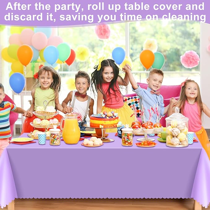 6 Pack Lavender Plastic Tablecloth, 54 X 108Inch Disposable Light Purple Scalloped Table Cloth Tables Waterproof Spring Table Cover for BBQ Picnic Baby Shower Birthday Wedding Garden Party Decor