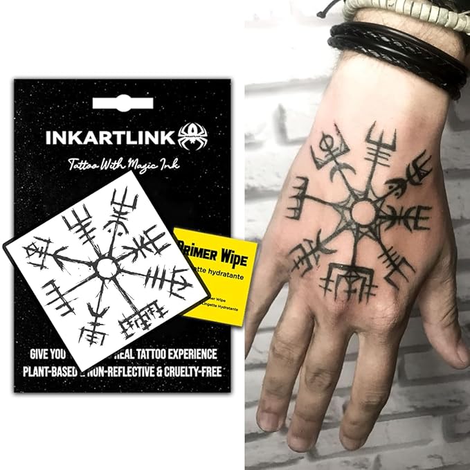 INKARTLINK Temporary Tattoos, Semi Permanent Tattoos, Adult Art Designs, Party Favors, Waterproof, Realistic, No Adhesive, No Reflective, Lasts 1-2 Weeks, Medium (Ancient Symbols 4)