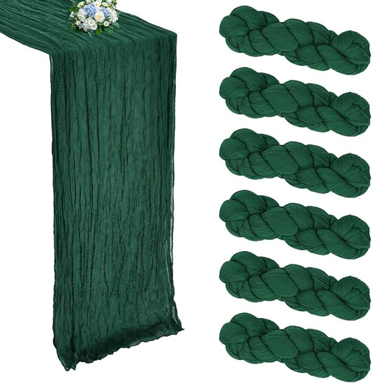 6 Pack Emerald Green Cheesecloth Table Runner 10FT Boho Cheese Cloths Gauze Fabric Table Runners 120 Inch Rustic Sheer for Wedding Birthday Party Baby Shower Centerpiece Home Decorations