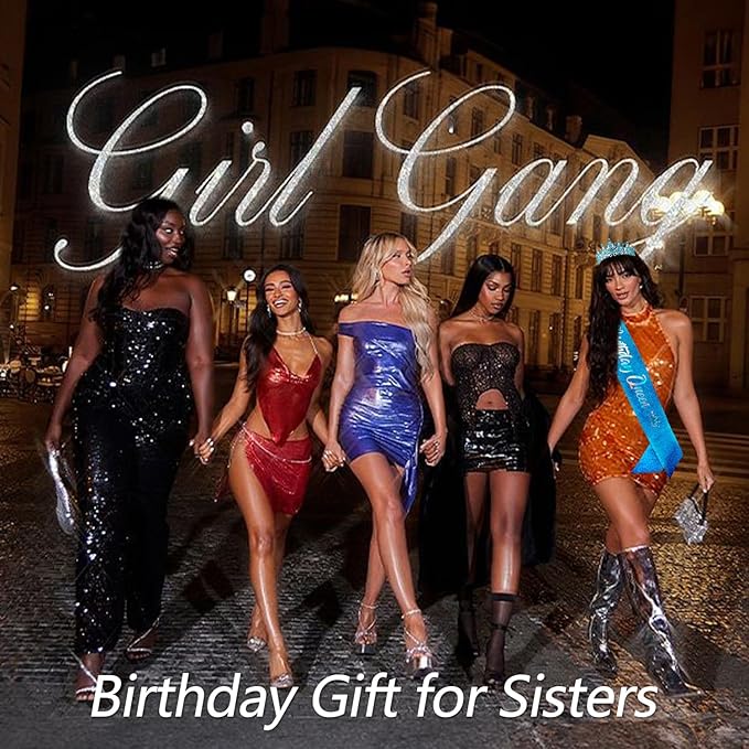 VELSCRUN Birthday Queen Tiara Crowns for Women Girls Blue Crystal Birthday Queen Headband Sash Elegant Princess Crown Happy Birth Party Decorations Mom Sisters Birth Gift Hair Accessories