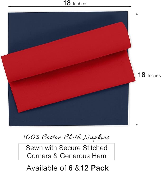 Ruvanti Premium Cloth Napkins Set of 12, 18x18 Inches, 100% Cotton, Washable, Soft & Absorbent, Perfect for Wedding, Christmas, ‎Thanksgiving Dinners - Multi Color