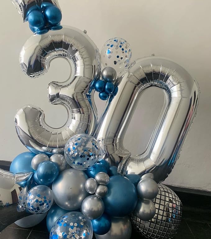 40 Inch Silver 30 Number Balloons Giant Jumbo Huge 30 Foil Mylar Helium Number Digital Balloons Silver Birthday Mylar Digital Balloons Dirty 30th Birthday Party 30th Anniversary Events Party