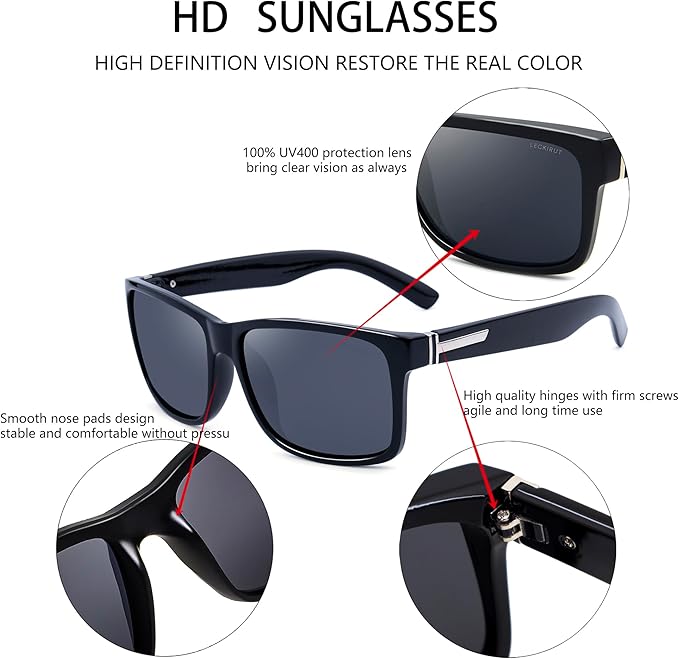 LECKIRUT Vintage Polarized Sunglasses for Men Women Retro Oversized Square Mirror Sun Glasses