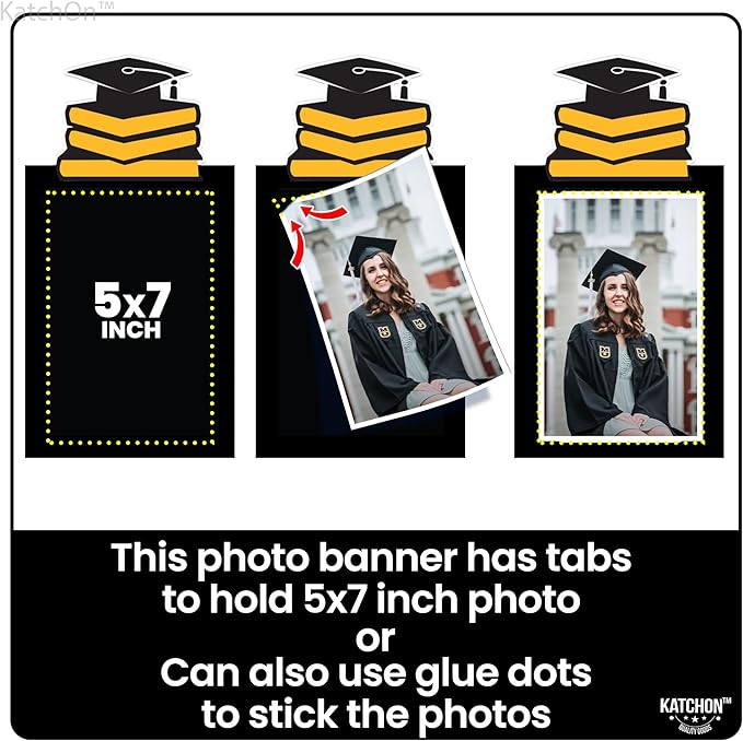 KatchOn, Gold and Black Graduation Photo Banner - Large, 10 Feet | Grad Banner 2025 for graduation Decorations Class of 2025 | Grad Party Decorations,Graduation Decorations 2025