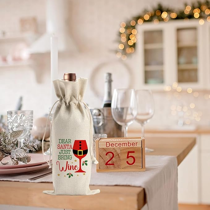 Funny Christmas Wine Bags for Wine Bottles Gifts Christmas Wine Bottle Cover Drawstring Gift Bags Burlap Wine Bag for Xmas Birthday Wedding Holiday Housewarming Party Decorations