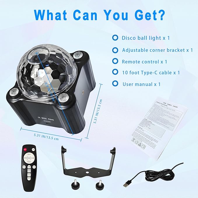 Disco Ball Light for DJ Party: Strobe Led Dance Stage Lighting Sound Activated Rotating Lamp With Remote Control for Room Indoor Outdoor Kids Ceiling Decor Bar Club Rave Home Wedding Karaoke Christmas