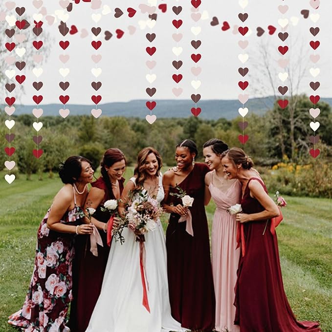 Boho Wedding Bridal-Shower Party-Decorations Heart-Garland - 52Ft Fall Autumn Brown Burgundy Dusty-Pink Paper Streamers Banner,Birthday Baby Engagement Bachelorette Valentines Decor Lasting Surprise