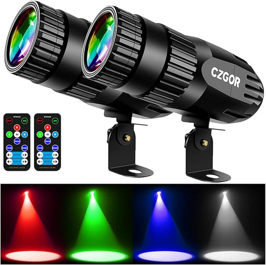 Led Pinspot Light 2 Pack, Czgor Disco Ball Spotlight 15W RGBW 4 in 1 Mirror Ball Lights with Remote Control Super Bright LED Pin Spot Light for Parties DJ Club Bar Wedding
