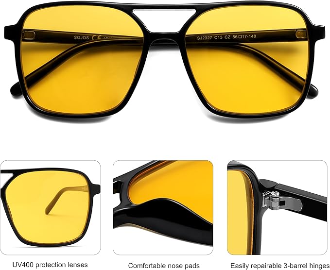 SOJOS Trendy Vintage Aviator Square Sunglasses For Womens Mens Retro 70s UV400 Women Sun Glasses SJ2327