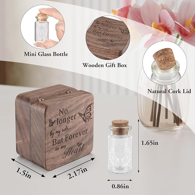 SOITIS Customized Wooden Box for Ashes - Small Glass Urn for Human Ashes Keepsake, Mini Urns for Ashes Cremation Holder, Funeral Keepsake for Women Men-White Wings Urn