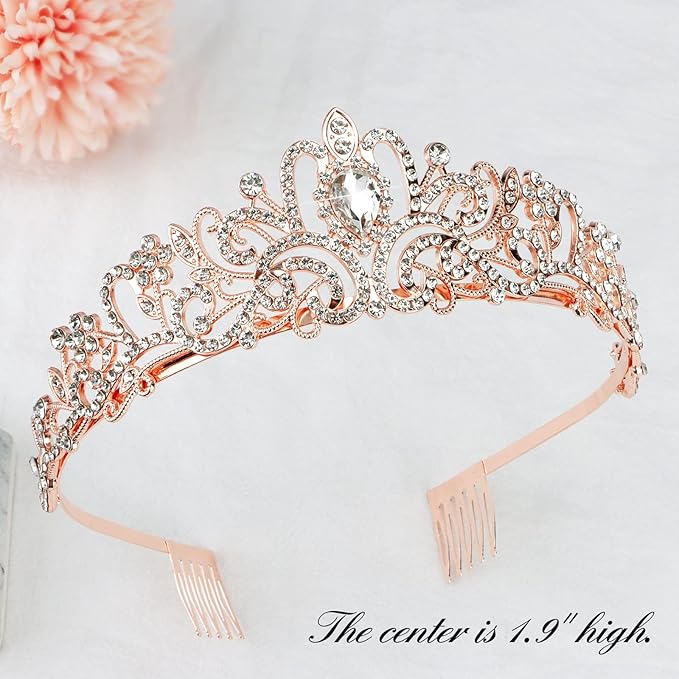 CIEHER Princess Crown and Birthday Sash Set - Tiara for Women, Girls Birthday Decorations and Gifts - Rose Gold