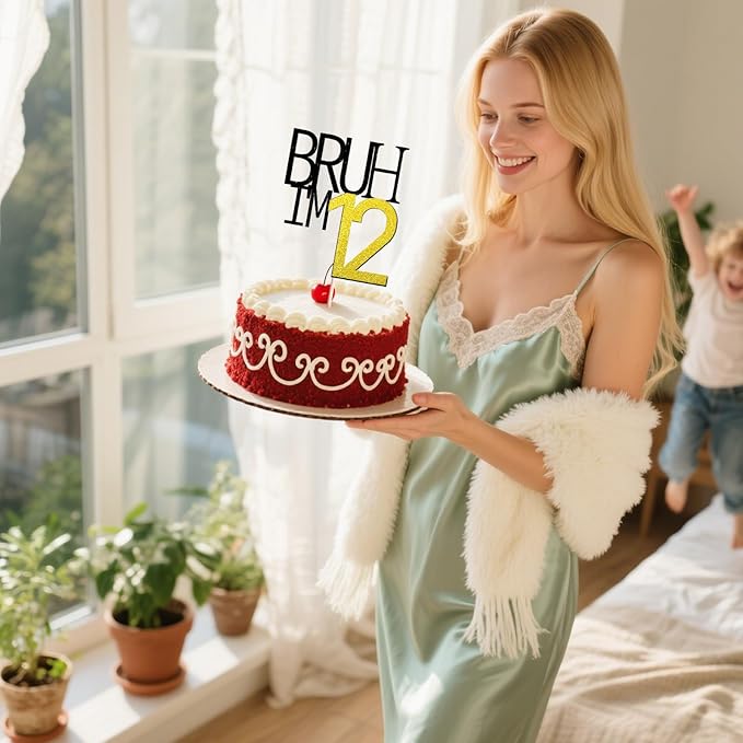 Bruh I'm 12 Cake Topper - Bro I'm 12, Happy Sweet 12 Ornament for Boys' 12th Birthday Party Supplies (Bruh I'm 12)