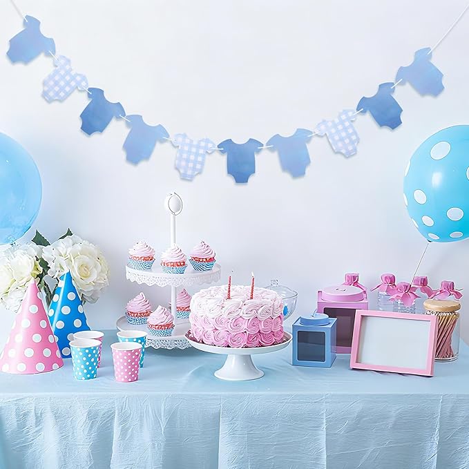 Blue Bodysuit Banner, Blue Plaid Onesie Baby Shower Garland Banner, Girl Boy Shower Decor, Baby Showers Bunting Gender Reveal Decorations
