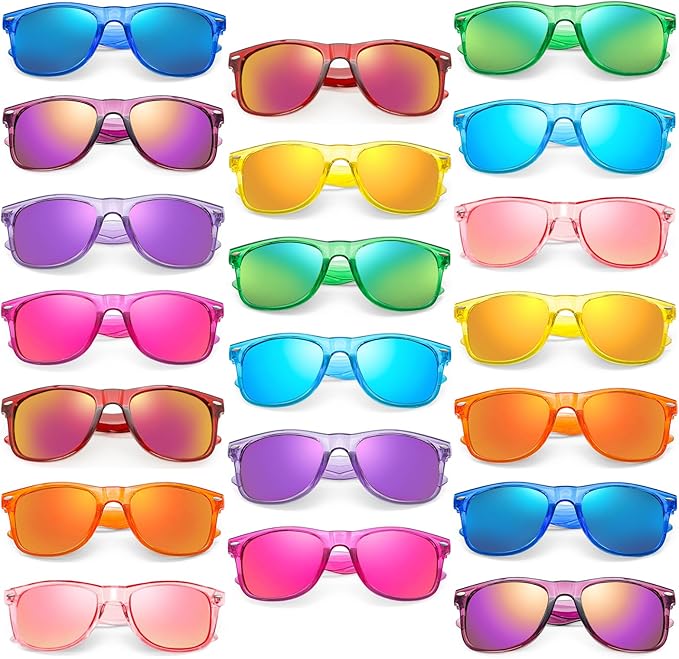 10/20 Pack Colored Sunglasses Mirrored Lens Bulk Party Glasses Classic Eyewear Birthday Beach Pool Unisex Adults