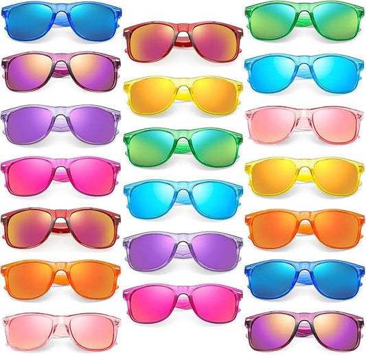 10/20 Pack Colored Sunglasses Mirrored Lens Bulk Party Glasses Classic Eyewear Birthday Beach Pool Unisex Adults