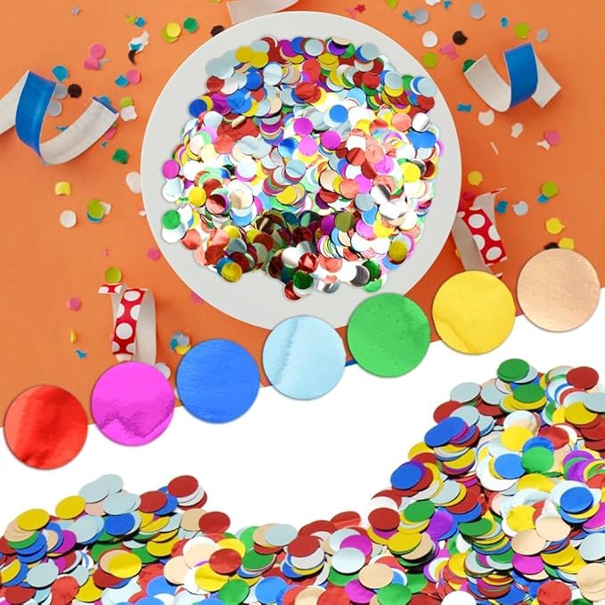 Multicolor Metallic Foil Confetti(0.59 inch) Round Dots Glitter Rainbow Table Confetti for Party Wedding Decorations,2.11 OZ per pack