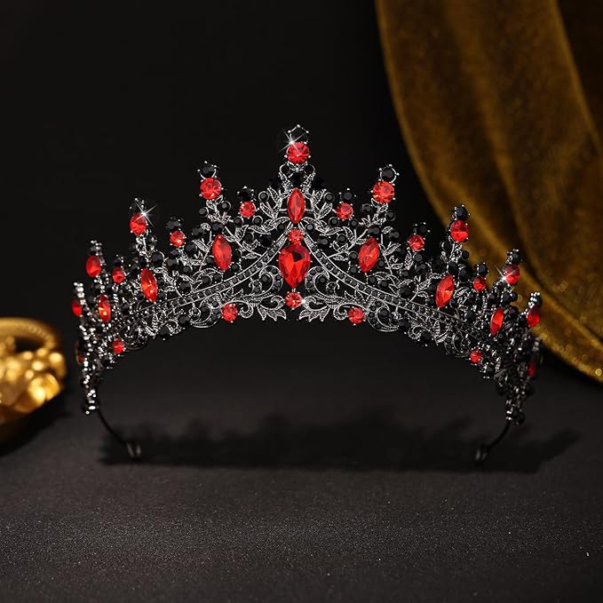 Black Red Tiara for Women Crystal Queen Crowns Rhinestone Princess Tiaras for Girl Wedding Headband for Bride Hair Accessories for Halloween Costume Birthday Party Prom Mother's Gifts