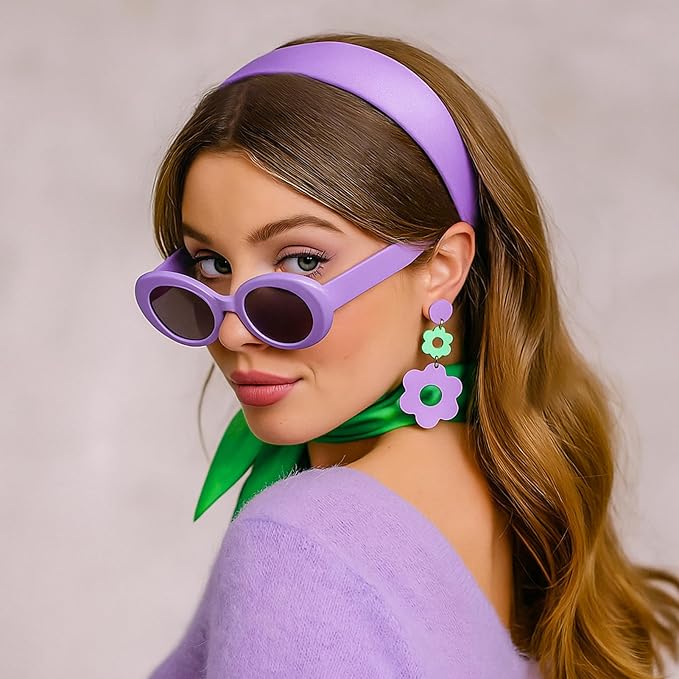 4 Pcs 70s 60s Accessories Women Hippie Disco Groovy Costume Accessories Headband Dangle Earrings Sunglasses Silk Scarf