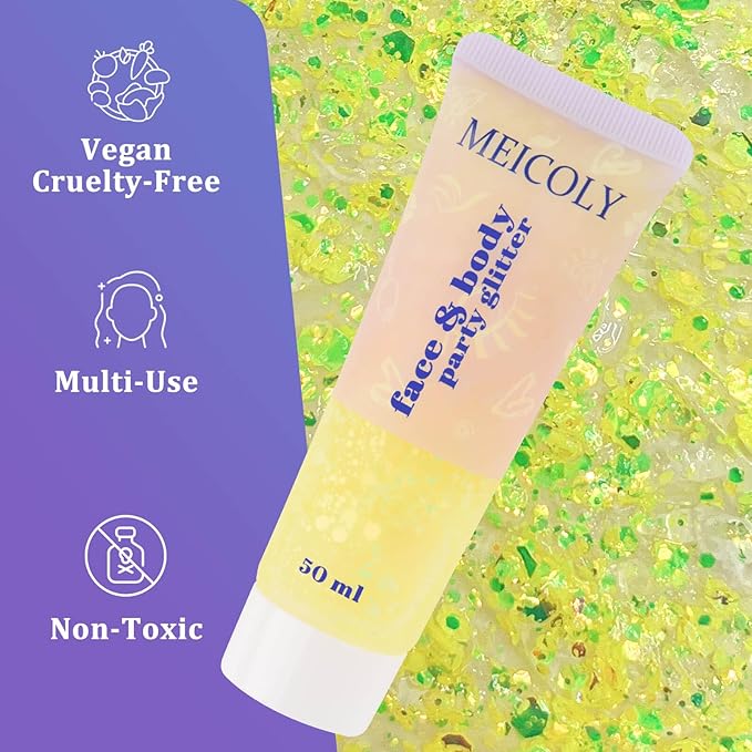 MEICOLY Chameleon Yellow Body Glitter,Chunky Yellow Face Glitter for Halloween,Color Changing Mermaid Hair Glitter Face Paint,Festival Party Cheer Glitter,50ml