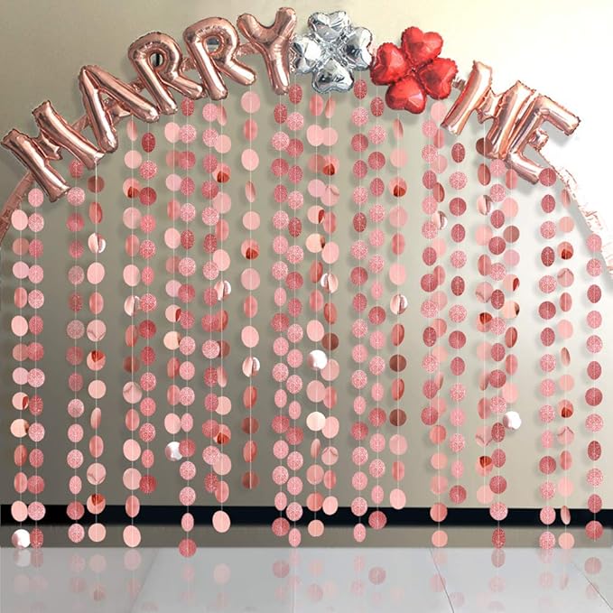 Cheerland Glitter Rose Gold Circle Dot Garland for Rose Gold Party Decorations Hanging Banner Streamer Backdrop Decor Birthday Bday Bridal Shower Bachelorette Ramadan EID Graduation Party Supplies