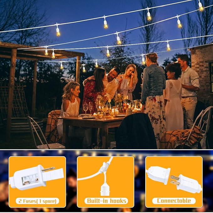 Outdoor String Lights LED White 100FT Patio Lights String with 32 1W Dimmable Shatterproof Bulbs for Wedding Pergola Gazebo Bistro Outdoor