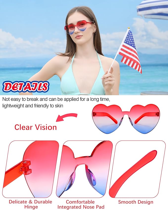 20 Pairs Heart Shaped Sunglasses Bulk, Colorful Rimless Fun Heart Sunglasses for Women Party Favors