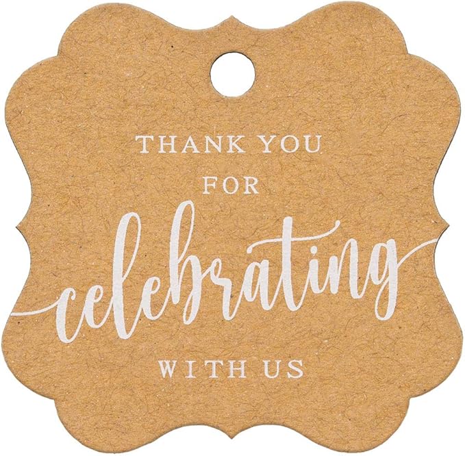 Summer-Ray 50pcs Elegant Square Thank You for Celebrating with Us Favor Tags Wedding Gift Tags (Kraft)