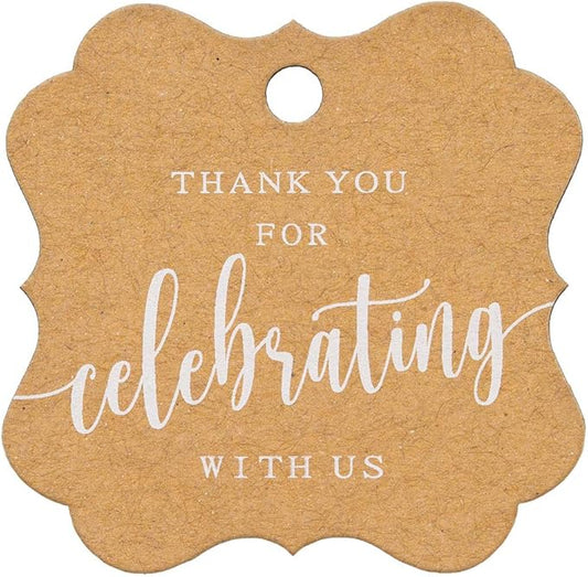 Summer-Ray 50pcs Elegant Square Thank You for Celebrating with Us Favor Tags Wedding Gift Tags (Kraft)