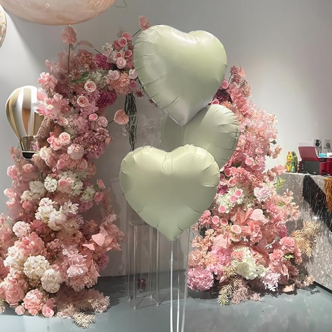 Cream Heart Balloons, 18 Inch Cream White Heart Shape Balloon, 12PCS Large Sand White Helium Foil Heart Romantic Balloon for Girls Birthday Baby Shower Wedding Engagement Anniversary Party Decoration