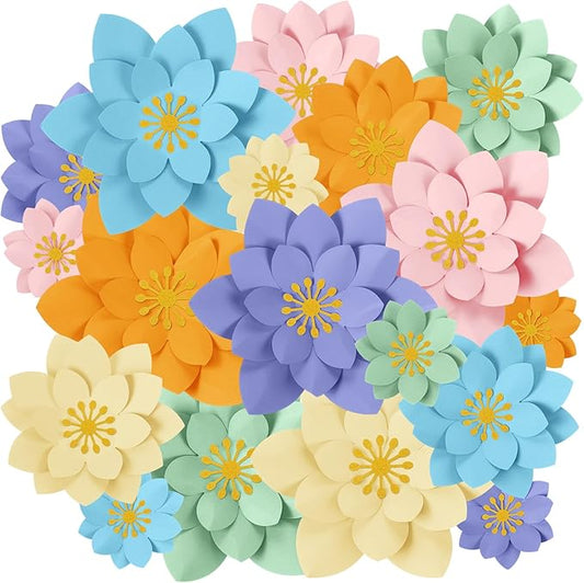 18 Pcs Mexican Paper Flowers Decor for Wall DIY Paper Fiesta Bulletin Board 3D Colorful Mexican Backdrop Decoration for Classroom Back to School Carnival and Holiday Party(Lotus-Shaped,Bright)