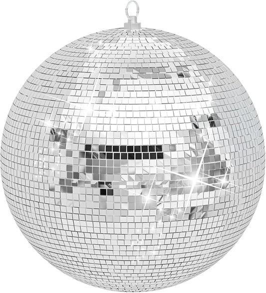 12/16/20 inch Silver Disco Ball Hanging Mirror Ball for Wedding Party Decoration,Disco Light Ball Stage Lighting Effect Home Stage Bar Glittering Decoration (20Inch)