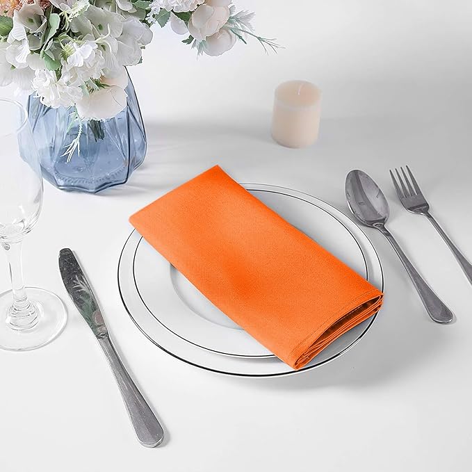 Cupuamon Cloth Napkins 20x20 inch Washable Polyester Dinner Napkins Soft Table Napkins for Wedding Party Dining Banquet(Orange,12PCS)