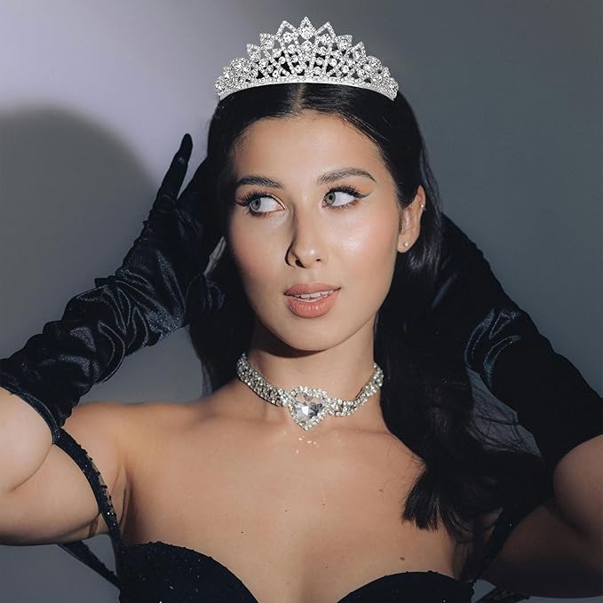 Silver Wedding Crown Crystal Tiara for Women Queen Crowns Princess Headband Silver Rhinestones Tiaras for Bride Sparkle Hair Accessories for Party
