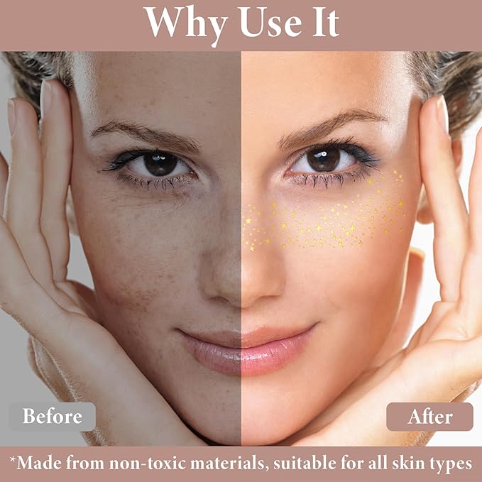 16 PCS Face Glitter, Gold Face Tattoos Stickers, Temporary Body Face Glitter, Makeup Patches for Women Girls Music Festival, Carnival Party, Halloween