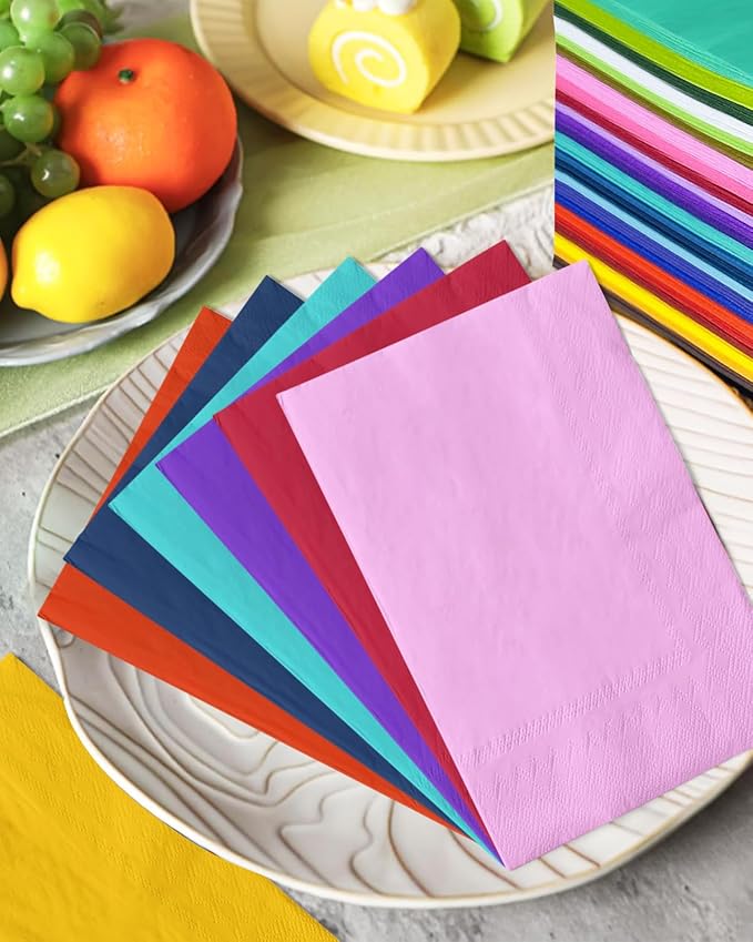 qiqee 24 Colors Paper Napkins Guest Paper Disposable Towels Napkin Paper Hand Towels for Wedding, Dinner, Birthday Party, Dessert Cocktail ＆ Kitchen Napkins(120 Count, 13 * 16inch）