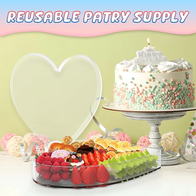 11" Acrylic Heart Shaped Charcuterie Board, Heart Plates for Dessert Appetizer Display, Love Serving Tray for Valentines Day Birthday Anniversaries Table Decorations Supplies