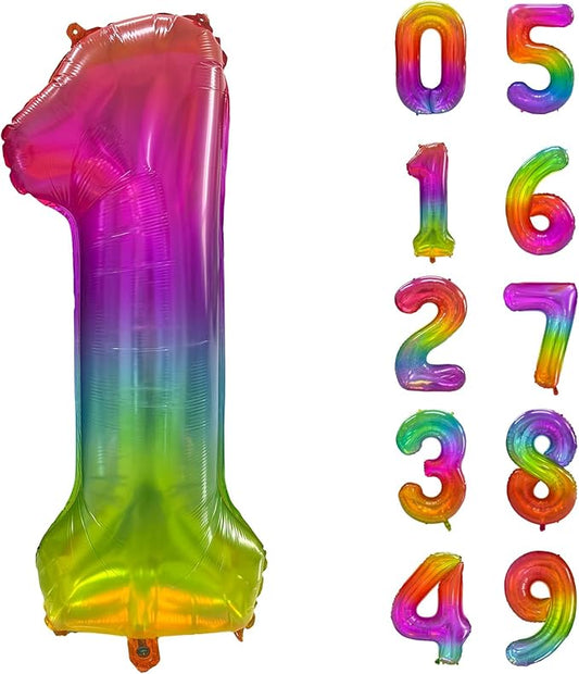 Rainbow Number 1 Balloon 40 Inch Rainbow 1 Balloon Giant Helium Foil Number 0 to 9 Balloons Birthday Wedding Party Digital Decorations Number 1