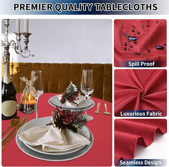 PureFit 6 Pack Round Red Table Cloths 70 Inch for Round Tables, Stain and Wrinkle Resistant Table Linens for Home Use, Wedding, Party, Banquet and Camping