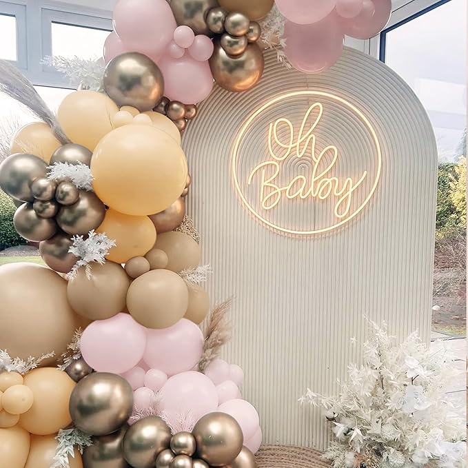 Boho Nude Neutral Balloon Arch Kit, 166Pcs Pastel Brown Maca Light Orange Nude Champagne Gold Metallic Balloons Garland for Baby Shower Gender Reveal Birthday Party Decoration