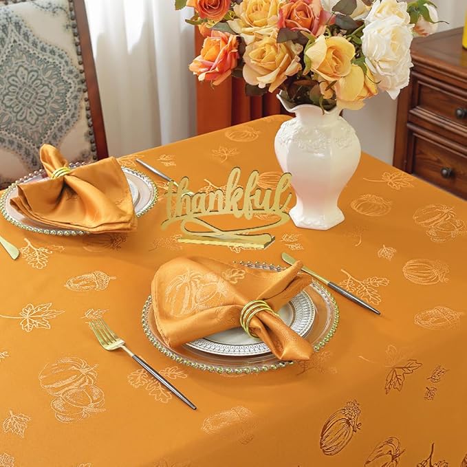 MATIRUG Fall Thanksgiving Napkins Square 20x20 Inches Set of 4, Pumpkin Damsk Waterproof Washable Dinner Table Napkins for Autumn Harvest Party Banquet Dinning/Honey